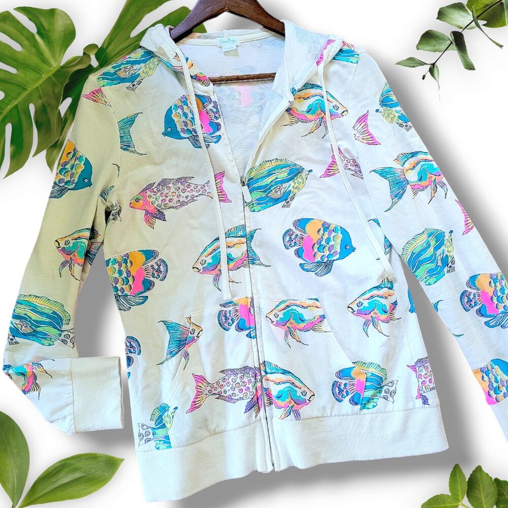 Sun Bay Fish Zip-Up Hoodie, sz Medium Petite